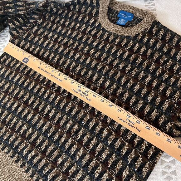 Vintage 90s Cosby Style Sweater Textured Knit Abstract Pattern Pullover Men's S - Picture 4 of 10